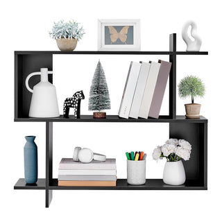 Danya B. Manasa Floating Geometric Kilter Two-Tier Wall Shelf - Black