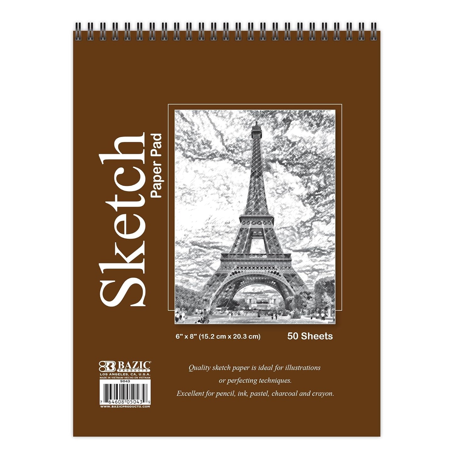 BAZIC Sketch Pad 50 Sheet 6" X 8", Top Bound Spiral Sketchbook Drawing Pads, Sketching Paper Coloring Book for Artist Kids School, 1-Pack