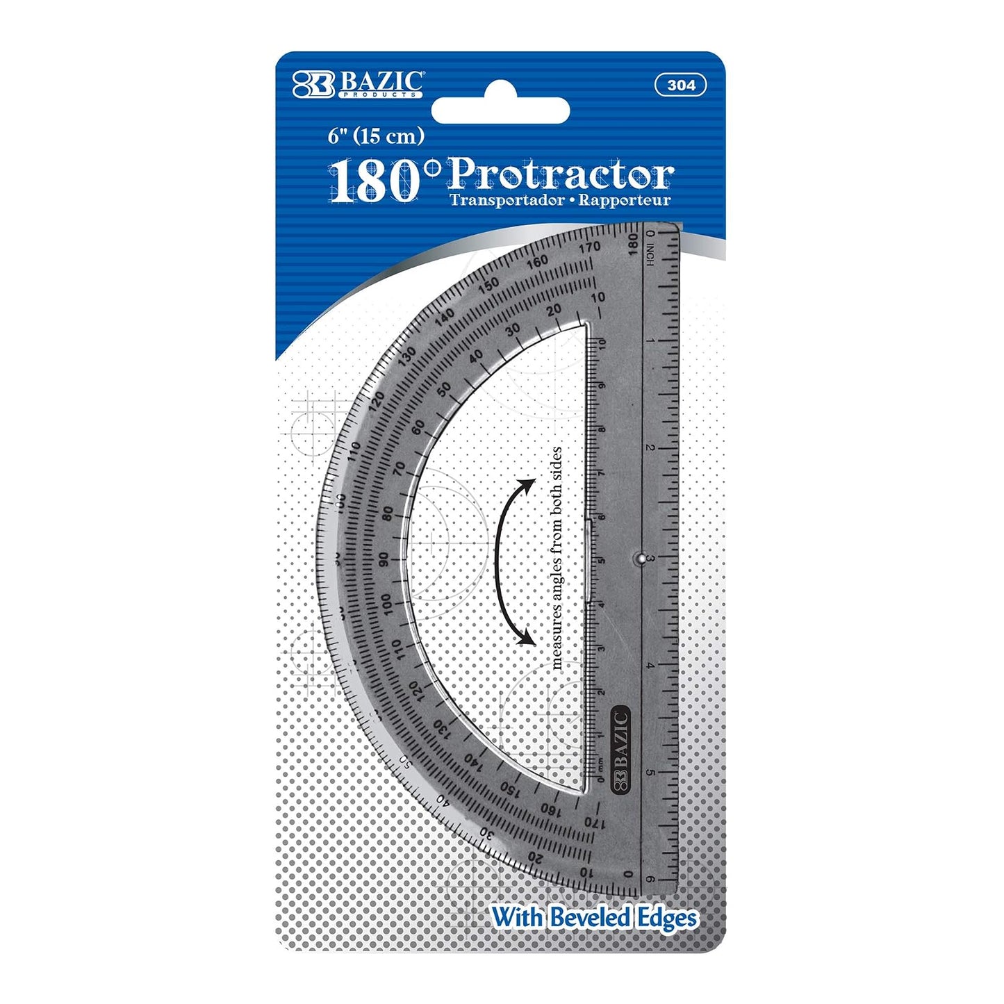 BAZIC Protractor Semicircular 6 Inch 180 Degrees, Plastic Math Protractors, Geometry Measuring Rulers Set, Clear Ruler for Students, 1-Pack
