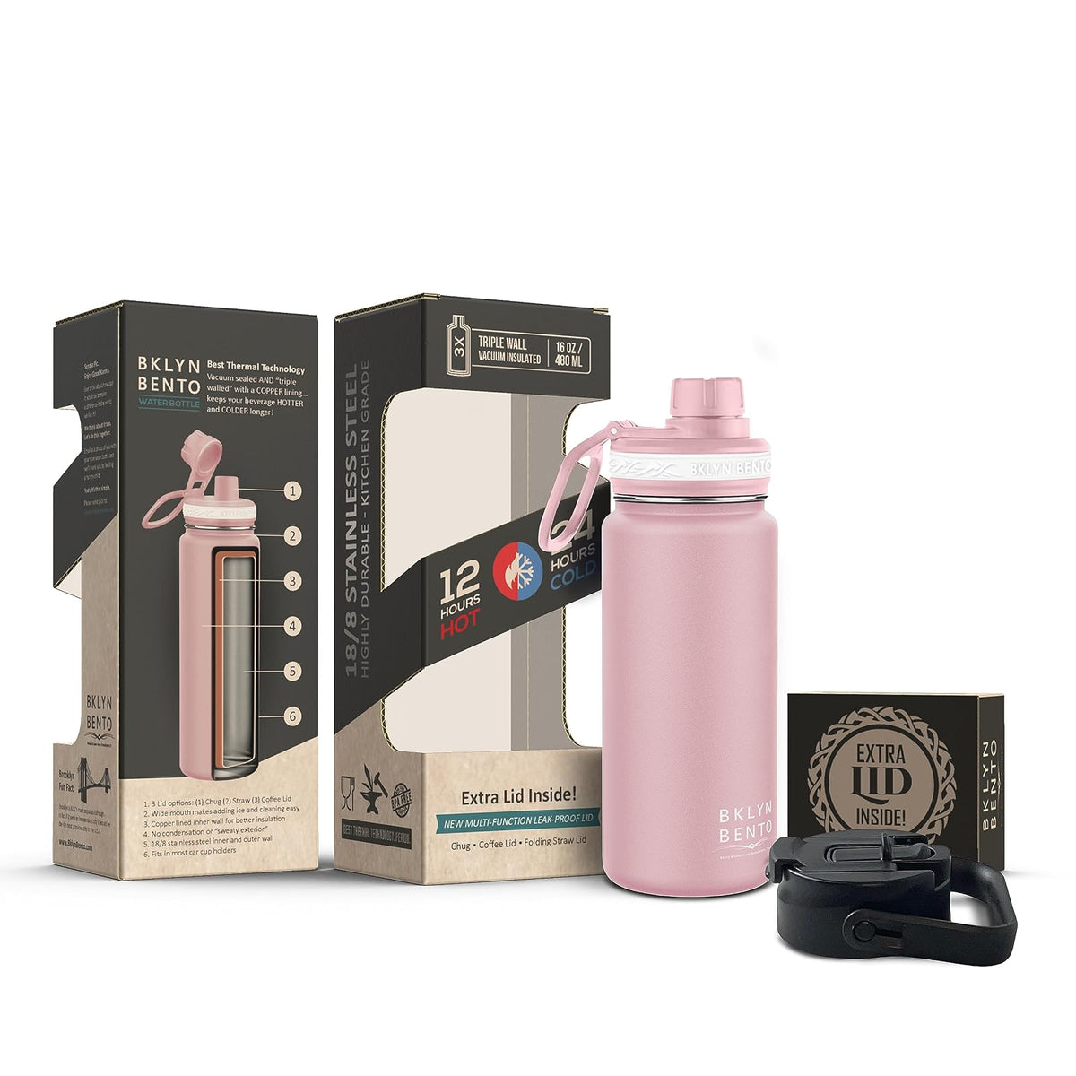 BKLYN BENTO PEACE & LOVE FROM BROOKLYN, N.Y. Thermos, 16 Ounces, Pink (16oz)