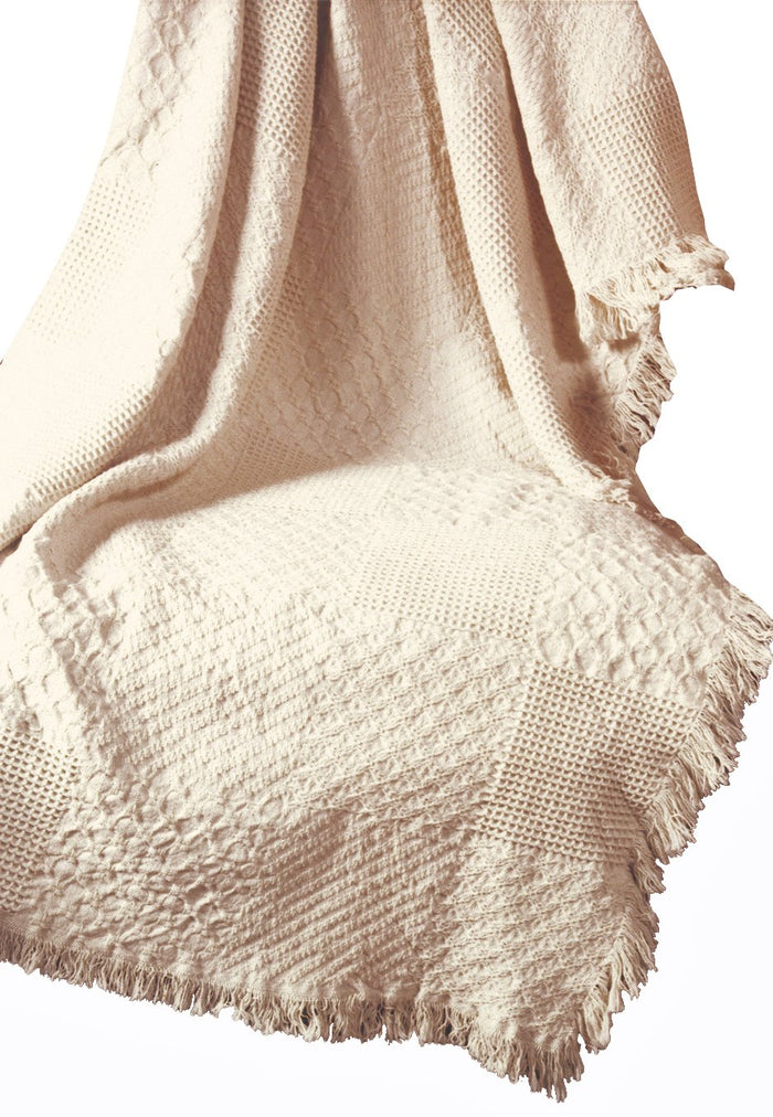 Manual Textured Blocks Fringed Natural 2-Layer Throw 46 X 60-Inch