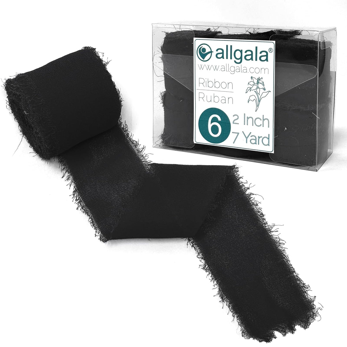 allgala Decorative Ribbon Trim, 6 Roll 2"x7yd, Black