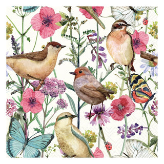ihr SINCE 1977 Disposable Napkin, 5" x 5", Birds In Spring