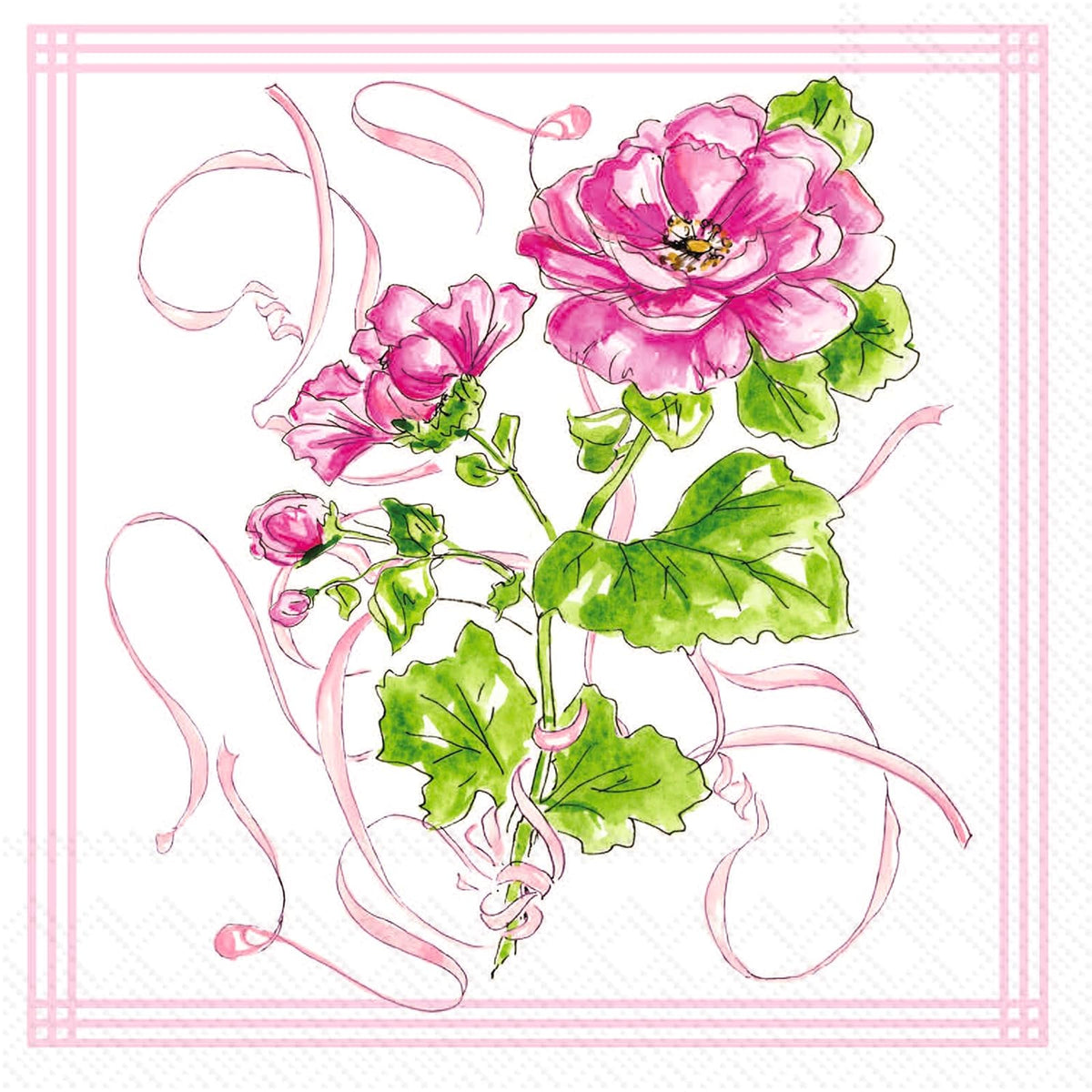 ihr SINCE 1977 Disposable Napkin, 5" x 5", Pink Garden Party