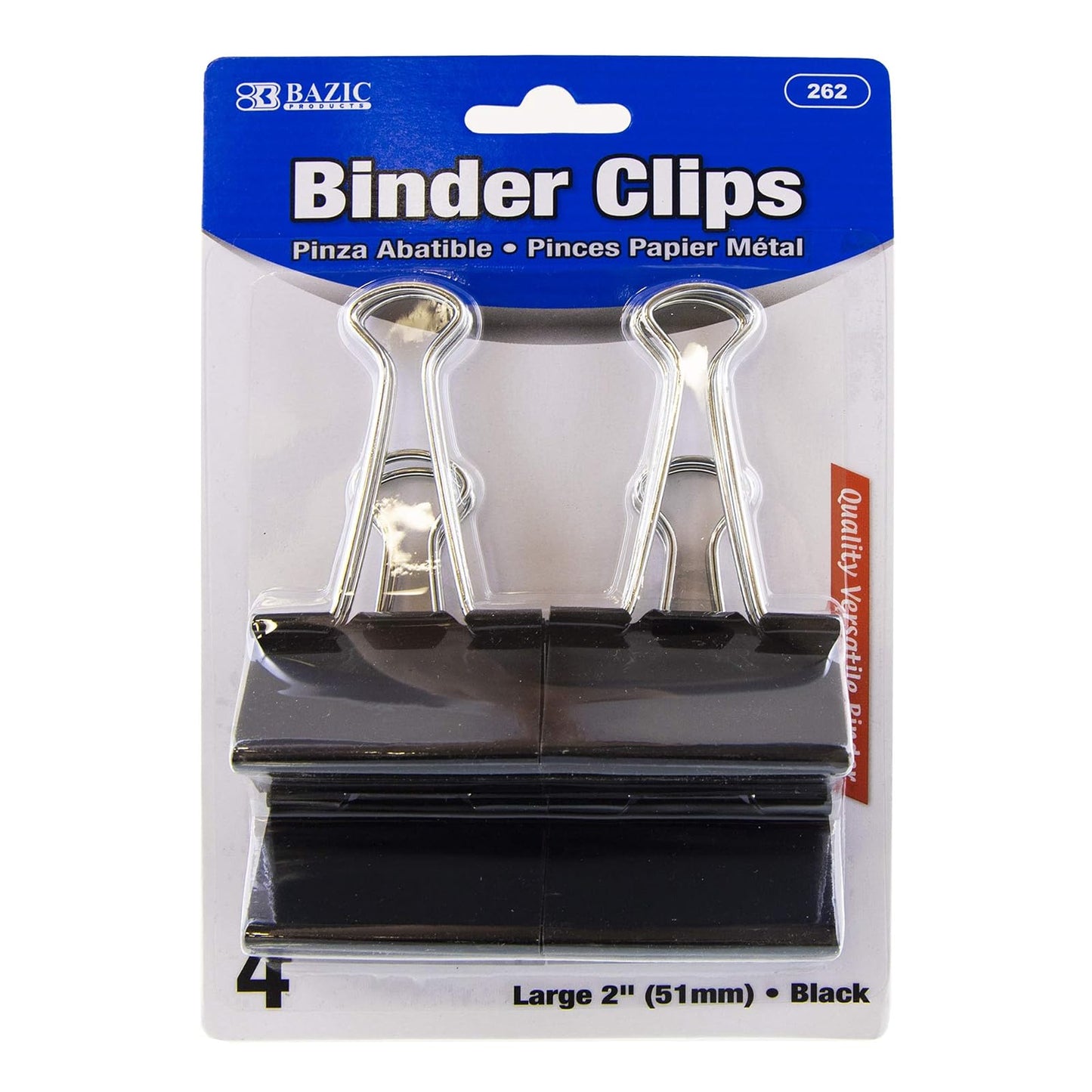 BAZIC Large 2" (51mm) Black Binder Clip (4/Pack)