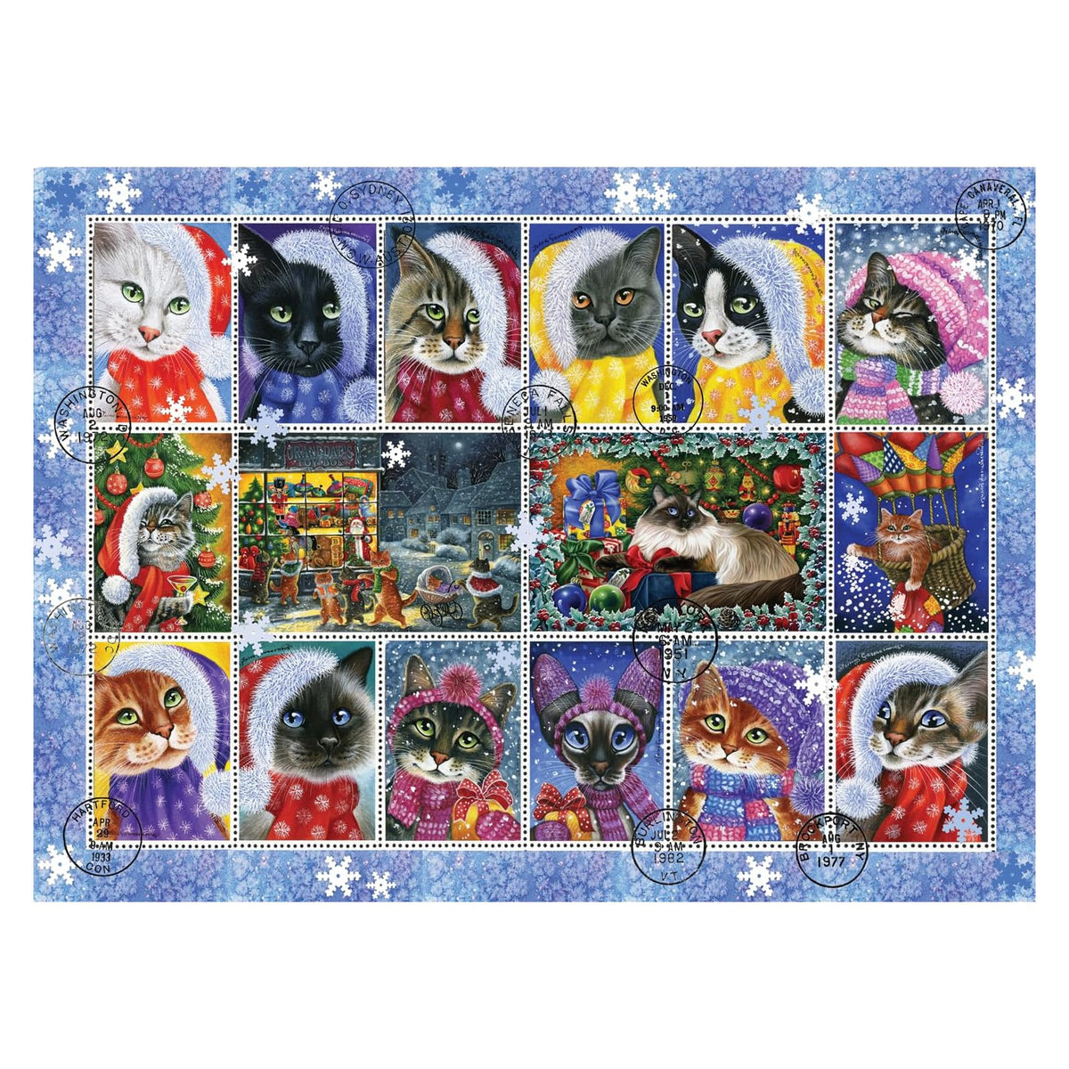 Anatolian Puzzles, 1000, Christma Cat Stamp Collection