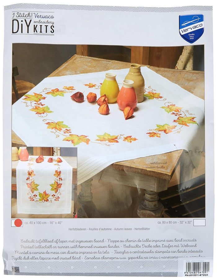 Vervaco Autumn Leaves Table Runner Stamped Embroidery Kit