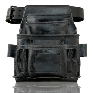 Graintex ST2870 :: 10 Pocket Nail & Tool Pouch Rugged Black Color Top Grain Leather with 2” Leather Belt for Framers, Constructors, Electricians, Plumbers, Handyman