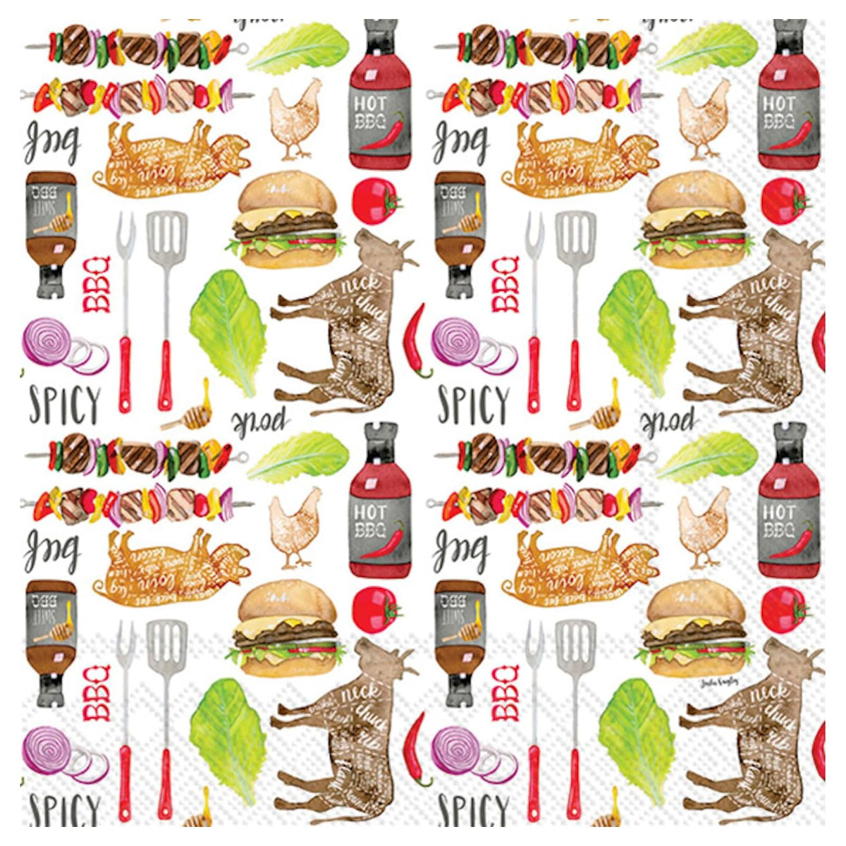 ihr SINCE 1977 Disposable Napkin, 6.5" x 6.5", BBQ Pattern