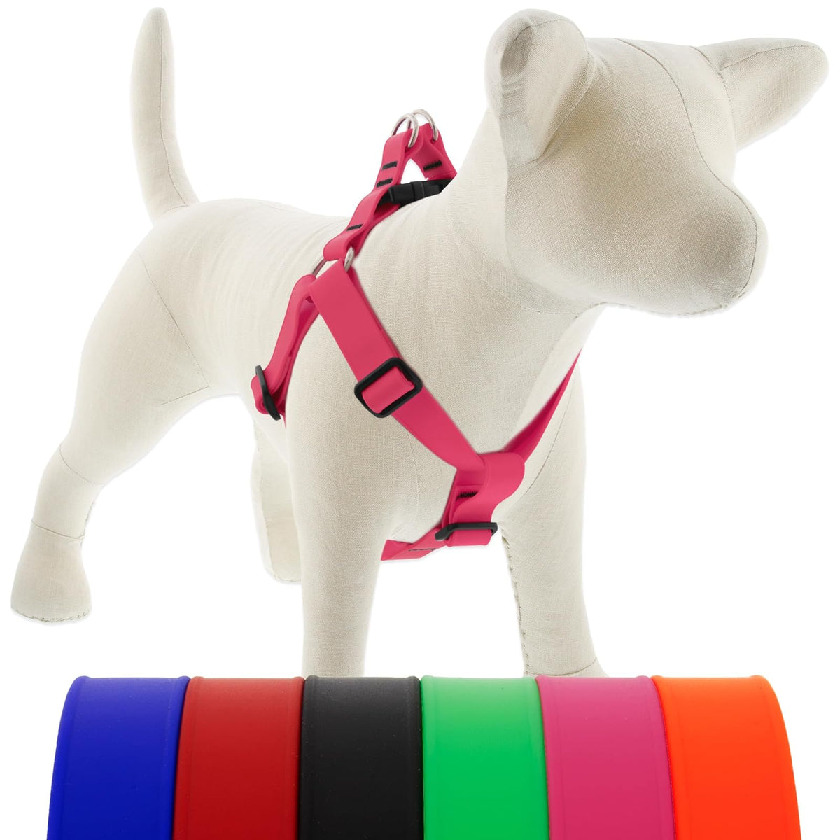 LupinePet Animal Harness, Large: Girth Adjusts from 24 to 38 in, 1-in Wide, Neon