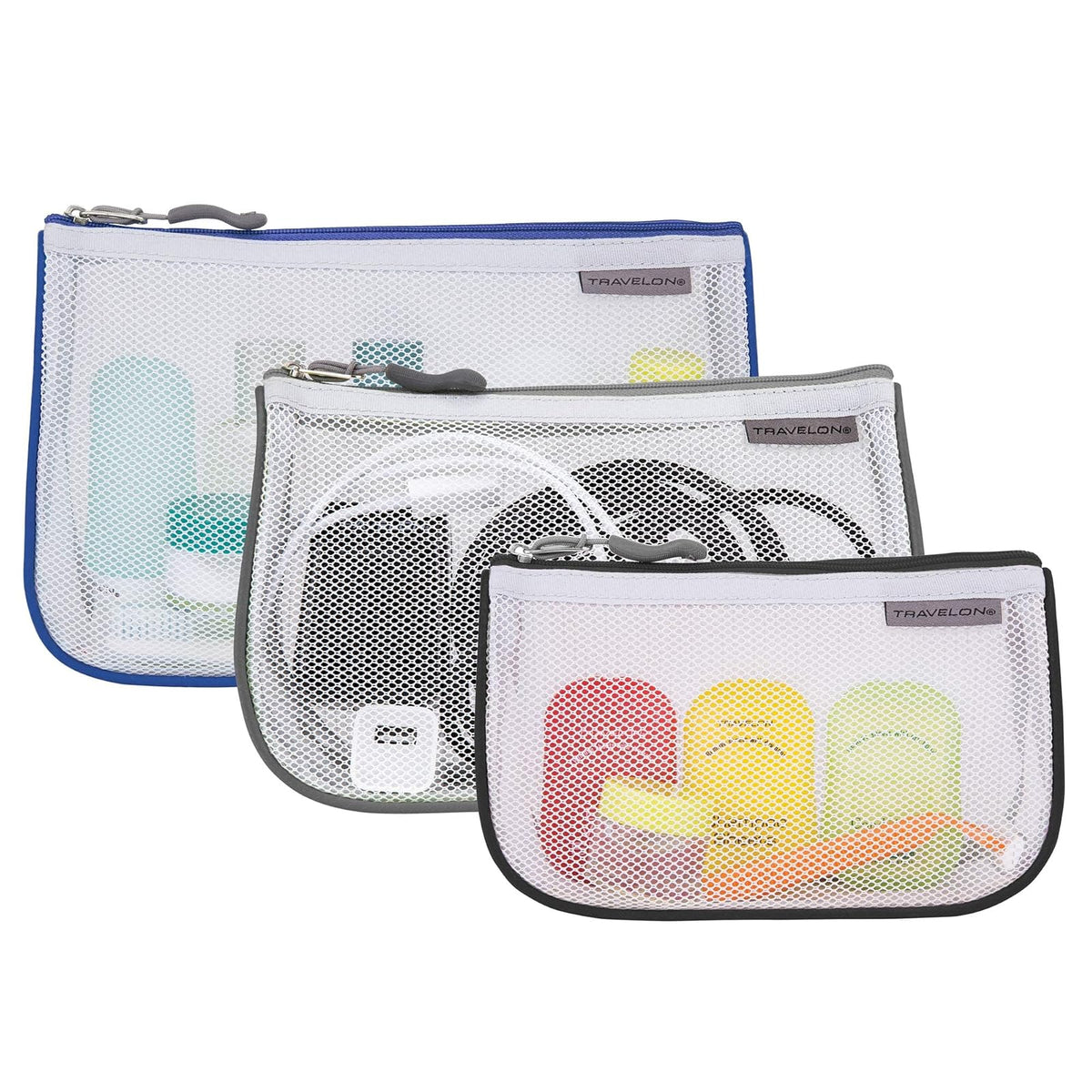 Travelon: Set of 3 Assorted Piped Pouches - Cool Tones