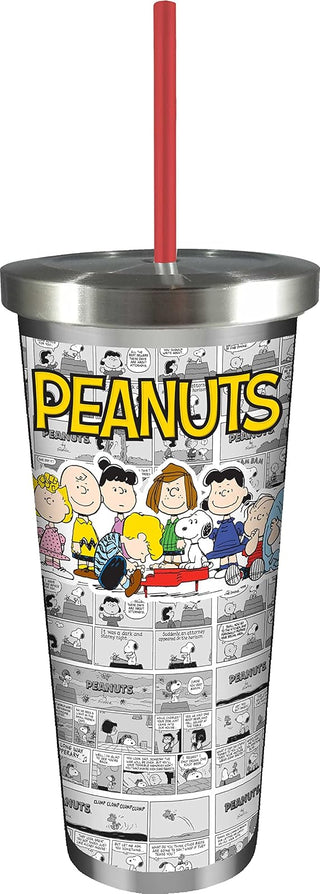 Spoontiques - Stainless Steel Cup - 24 oz Double Wall Insulated Drinkware with BPA Free Acrylic Lining - Twist Lock Lid with Color Coordinated Straw - Peanuts Stainless Cup