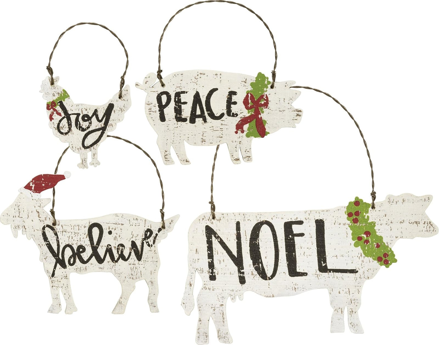 Primitives by Kathy Farm Animals Wood Hanging Ornament Set of 4