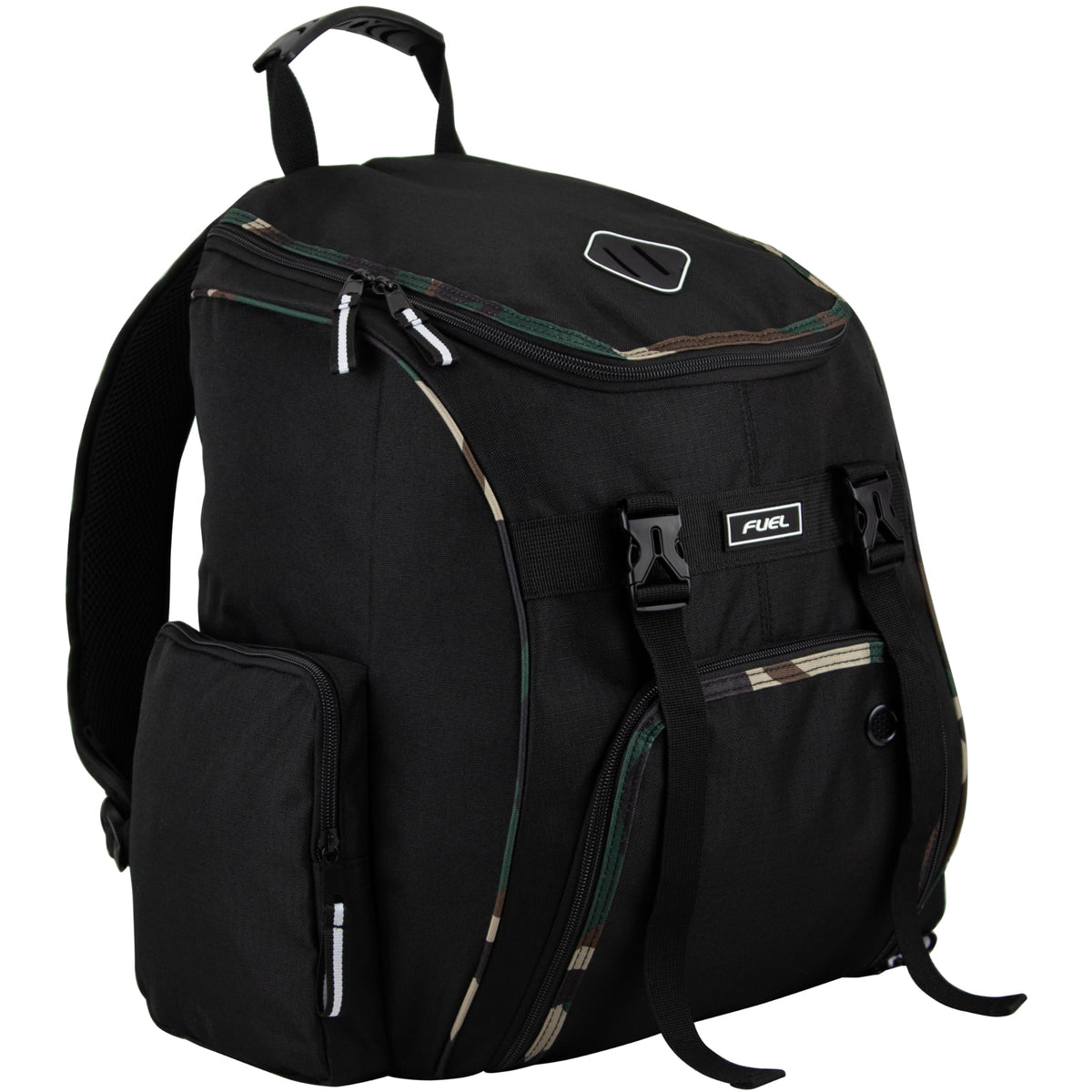 FUEL Oversized Wide Mouth Backpack with Multiple Compartments, Large Storage for Hiking, Work, Classroom, and Traveling - Camo Trim