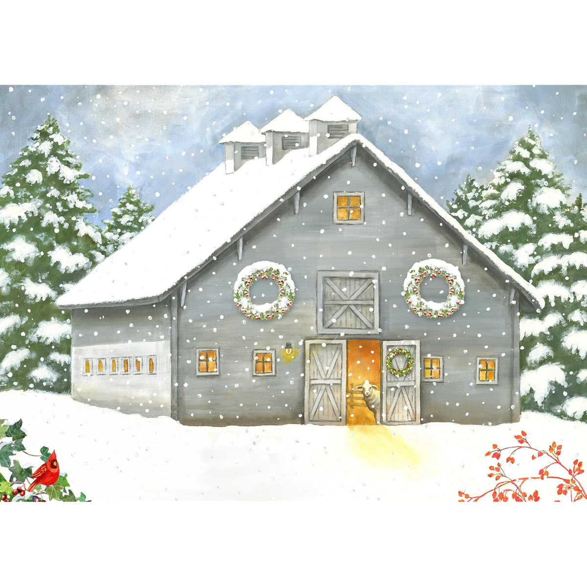 Lux Press Group Greeting Card, 5x8 inches, Barn with Lamb