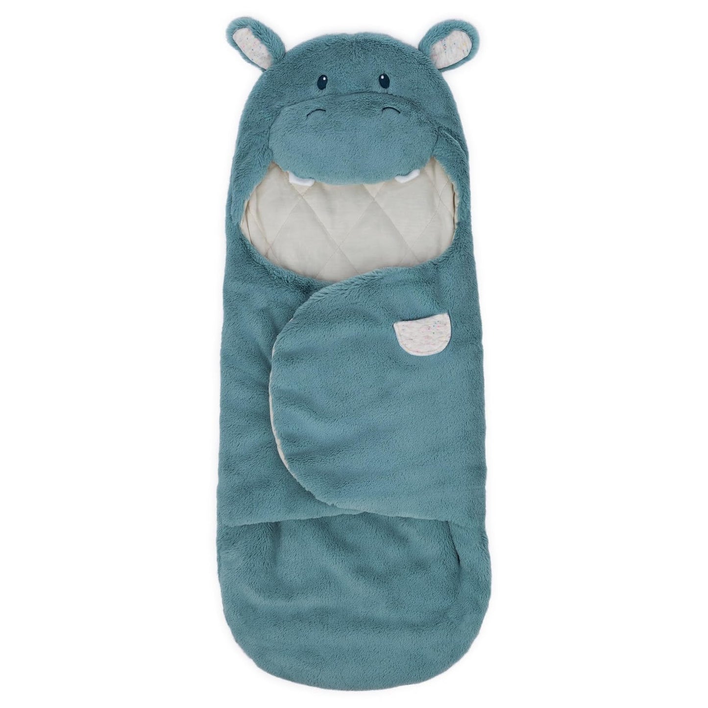Spin Master Games Baby GUND Oh So Snuggly Hippo Blanket Wrap, Plush Hooded Baby Blanket Wrap for Newborns, Blue/Cream, 26”