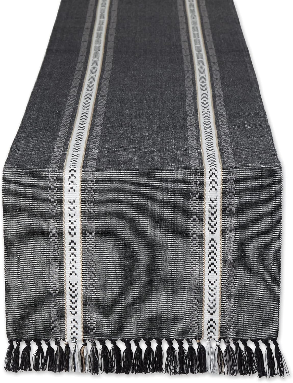 DII Design Everyday Collection, Fringed Stripe Tabletop, Table Runner, 14x72, Black