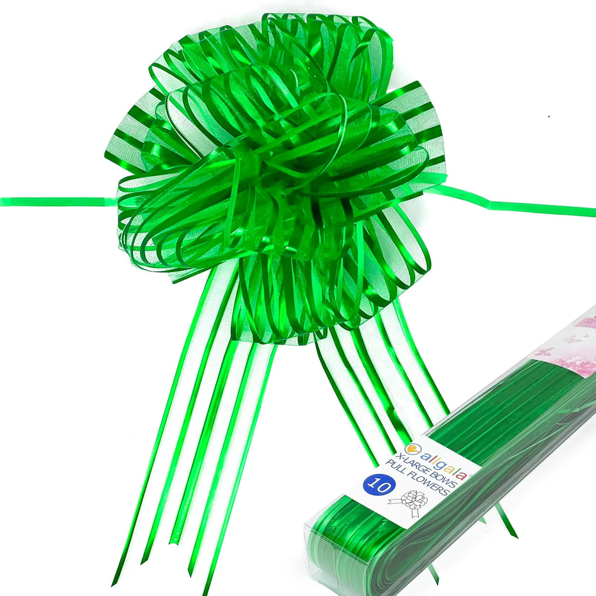 allgala Decorative Ribbon Trim, 7 Inch XL (Pack of 10), Green