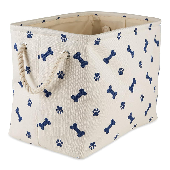 DII Design Bone Dry Paw Print Collapsible Polyester Pet Storage Bin, Rectangle Small - 14 x 8 x 9", Paws & Bones Blue