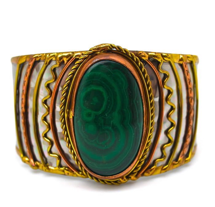 ANJU JEWELRY Janya Collection Mixed Metal Cuff Bracelet - Malachite Stone