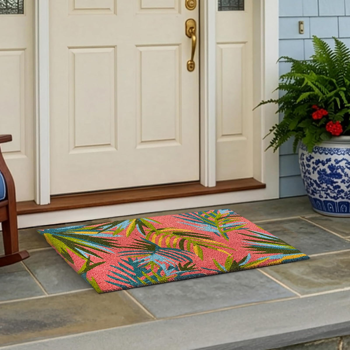 Home Furnishings By Larry Traverso Rug, 18" x 30", Palm Leaves, Pink