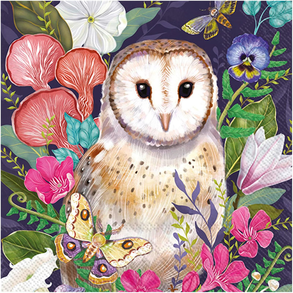 ihr SINCE 1977 Disposable Napkin, 5" x 5", Floral Barn Owl