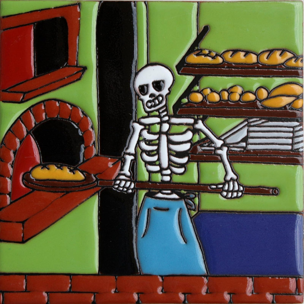 Fine Craft Imports 6x6 The Baker. Day-of-The-Dead Clay Tile
