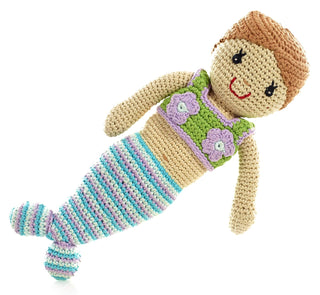 Pebble | Handmade Mermaid Doll—Turquoise | Crochet | Fair Trade | Pretend | Imaginative Play | Beach | Machine Washable
