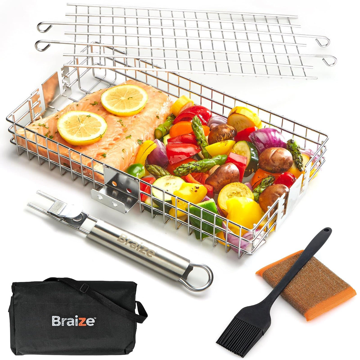 Braize Cooking Container, Adjustable w/ Sponges, Chrome