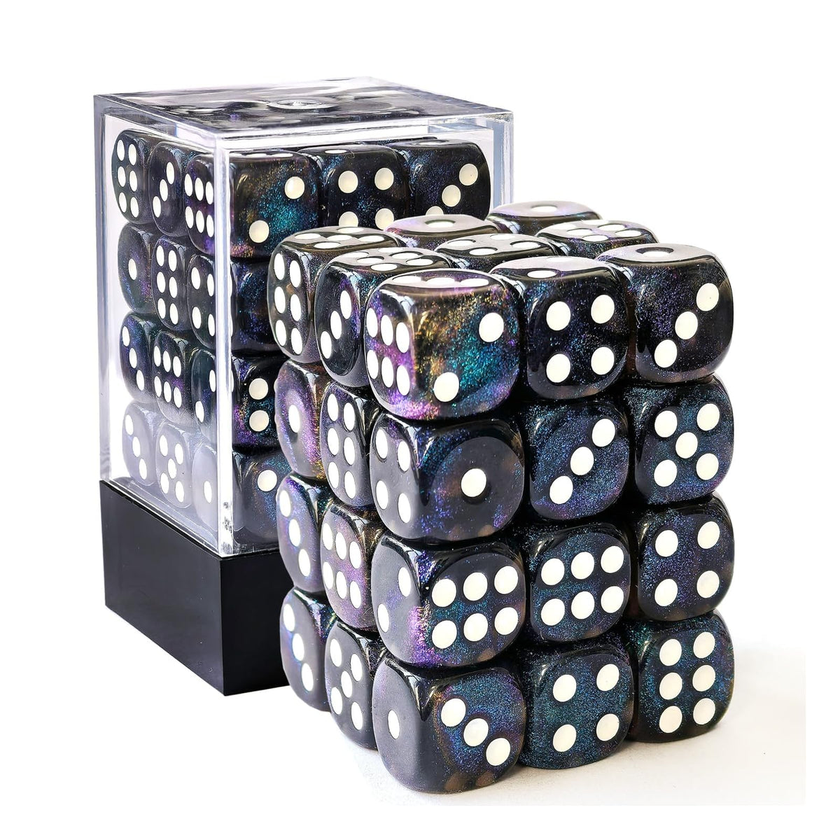 BESCON DICE Game Dice, 12mm, Semi Translucent Black Dice With Blue Shimmery