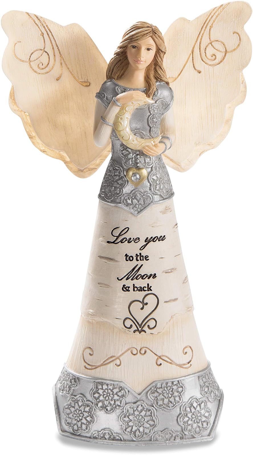 Pavilion Gift Company Love You to The Moon & Back 6" Angel Holding Moon, 6 Inch, Beige