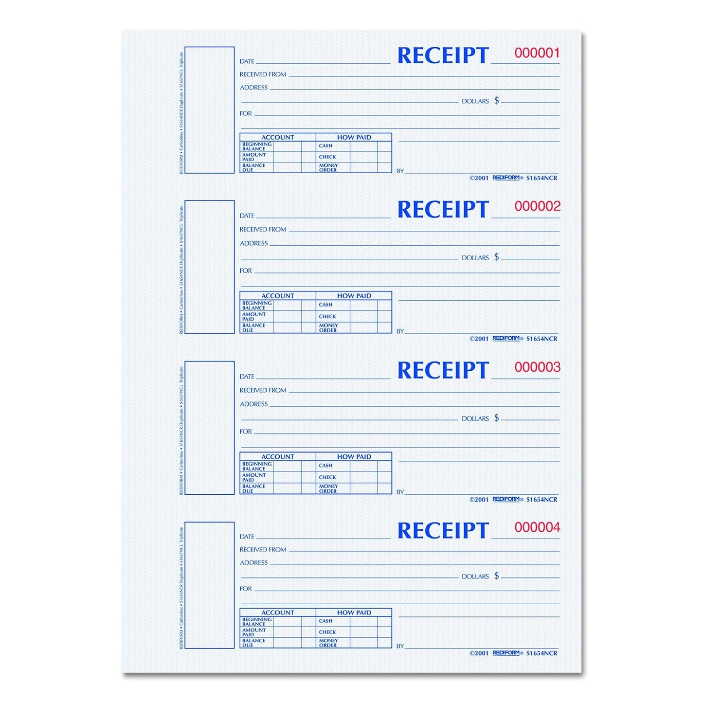 Blueline Rediform Hardcover Carbonless Numbered Money Receipt Book, 300 Duplicate Sets per Book (S1654NCR)