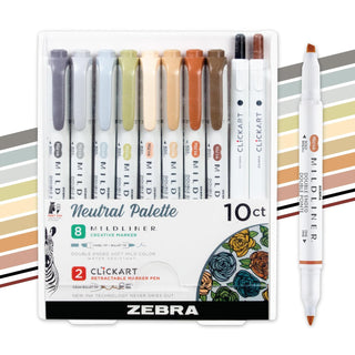 Zebra Pen Neutral Palette Set, Includes 8 Mildliner Highlighters and 5 ClickArt Markers, Assorted Neutral Vintage Ink Colors, 10-Pack