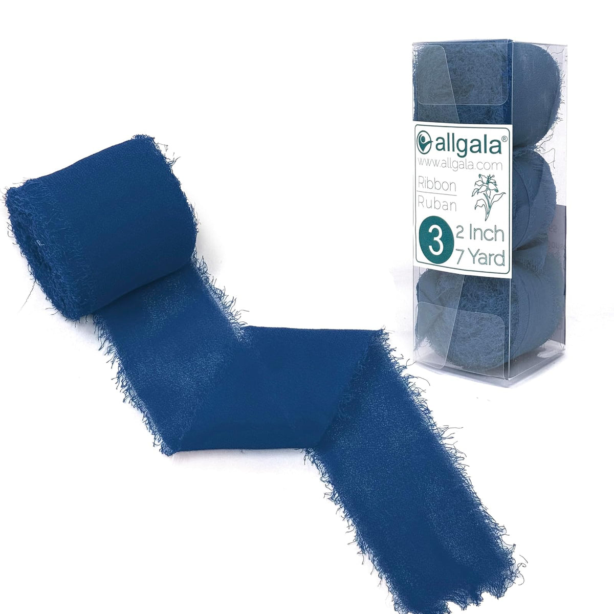 allgala Decorative Ribbon Trim, 3 Roll 2"x7yd, Navy Blue