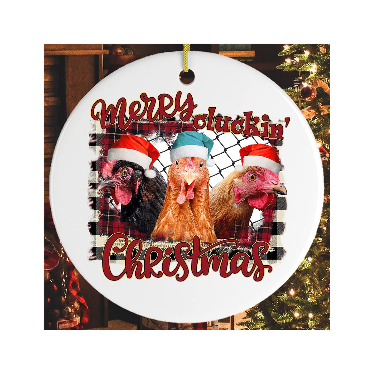 OrnamentallyYou Hanging Ornament, Merry Cluckin Christmas Chicken Ornament, Eleg