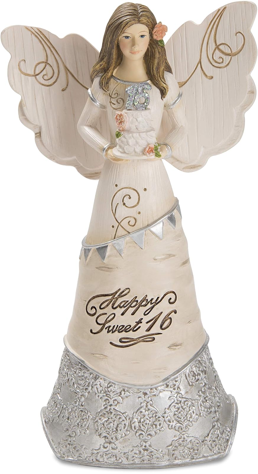 Pavilion - Happy Sweet 16 - Angel Figurine Holding a Birthday Cake 6 Inches