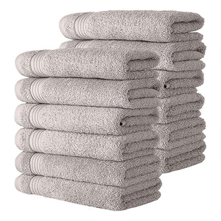Classic Turkish Towels Towel, Washcloths - 12 Piece Set, Light Grey