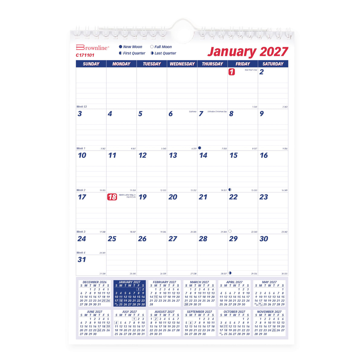 Rediform Calendar, Blue/White