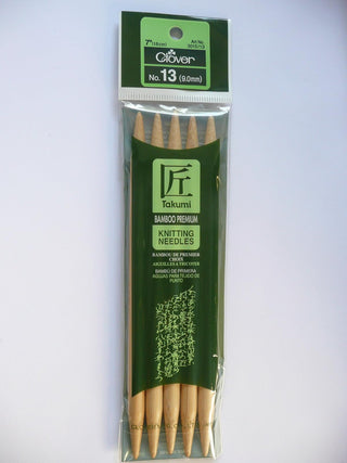 CLOVER. NO 13. 99.0mm. art No. 3015/13. TAKUMI KNITTING NEEDLES. BAMBOO PREMIUM. 7" (18cm)