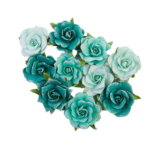 PRIMA MARKETING INC Artificial Plant, Painted Floral Flowers Shiny Teal 10 Pcs