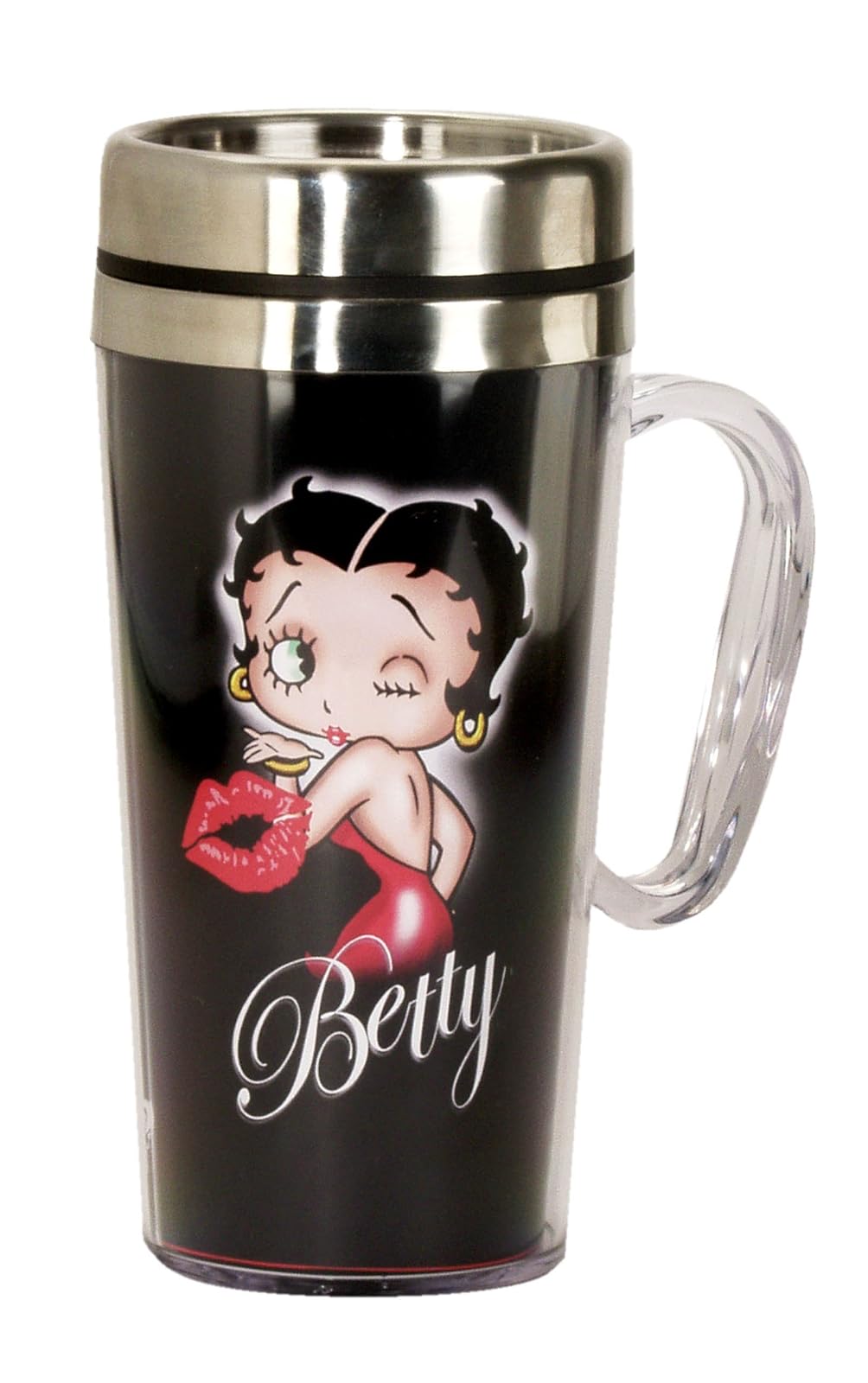 Spoontiques Betty Boop 17202 Smart Living Company Kiss Insulated Travel Mug, 7.75" x 2.75" x 1", Black