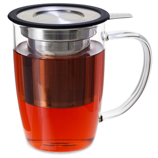 FORLIFE NewLeaf Glass Tea 16-Ounce Mug with Infuser and Lid, Black