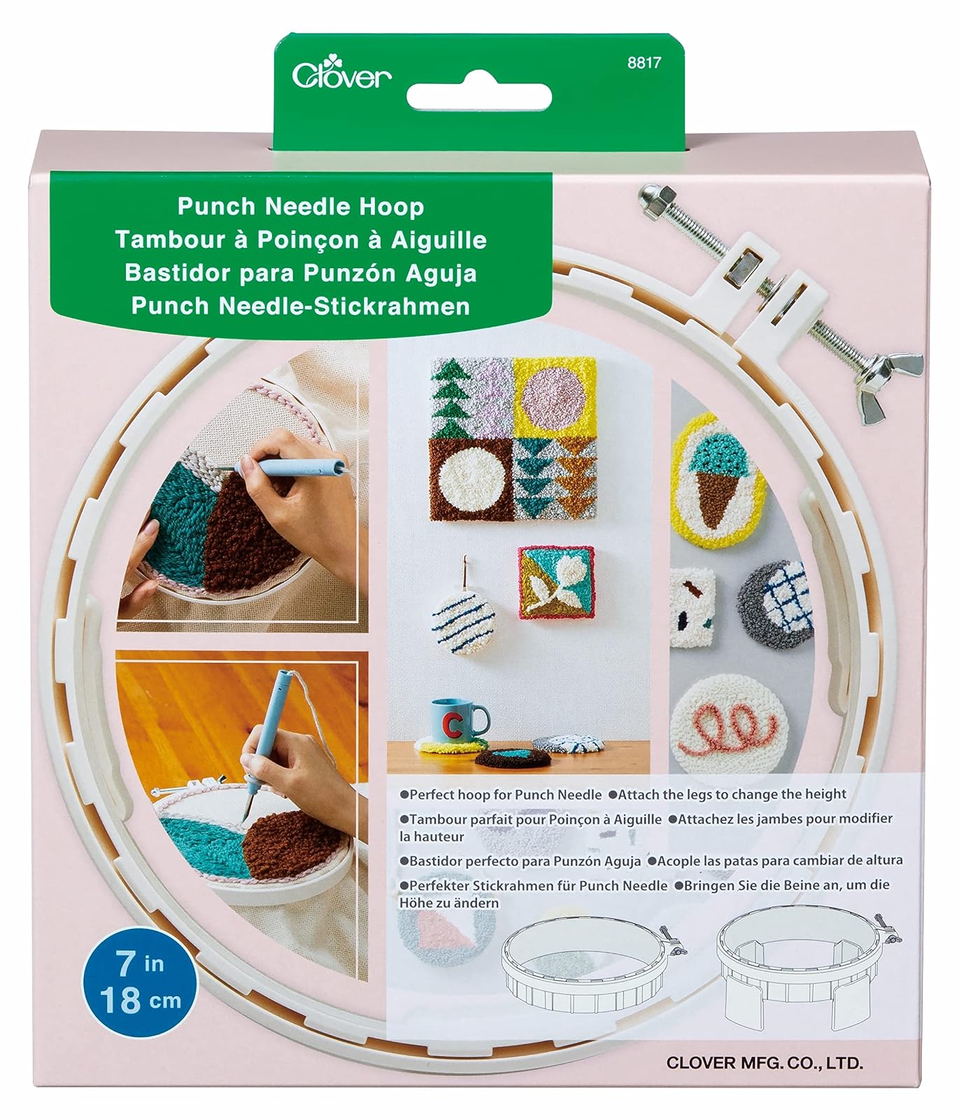 Clover Needlecraft Hoop 7in Punchneedle, White