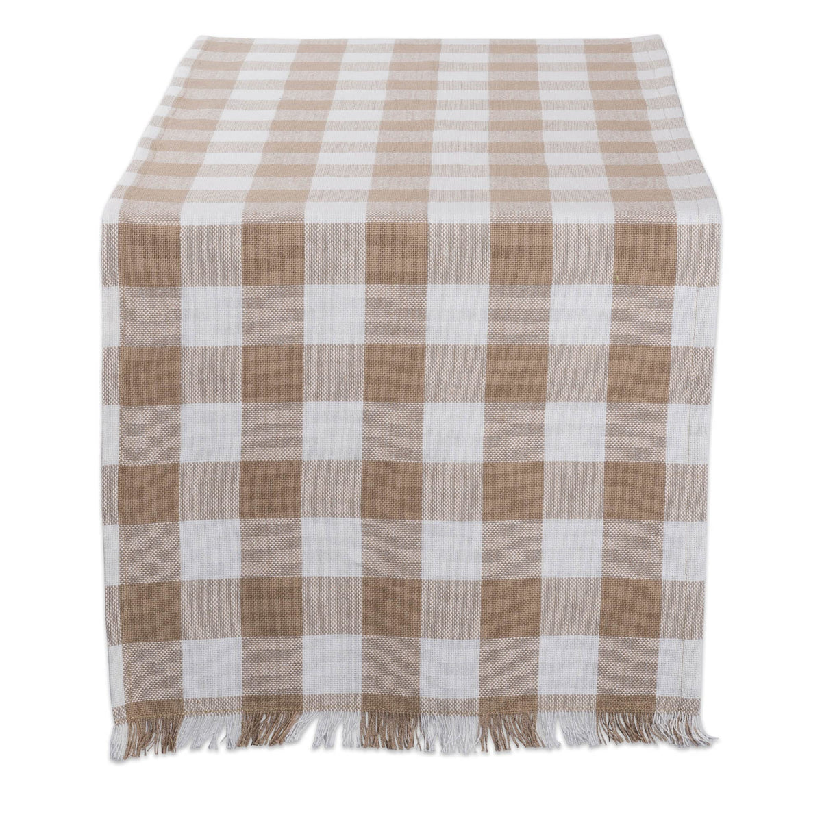 DII Fringed Check Tabletop, Table Runner, 14x72, Stone Brown