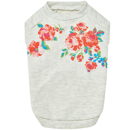 Blueberry Pet Love at First Sight Rose Flower Pullover Dog Sweatshirt in Grey, Back Length 10", Pack of 1 Clothes for Dogs