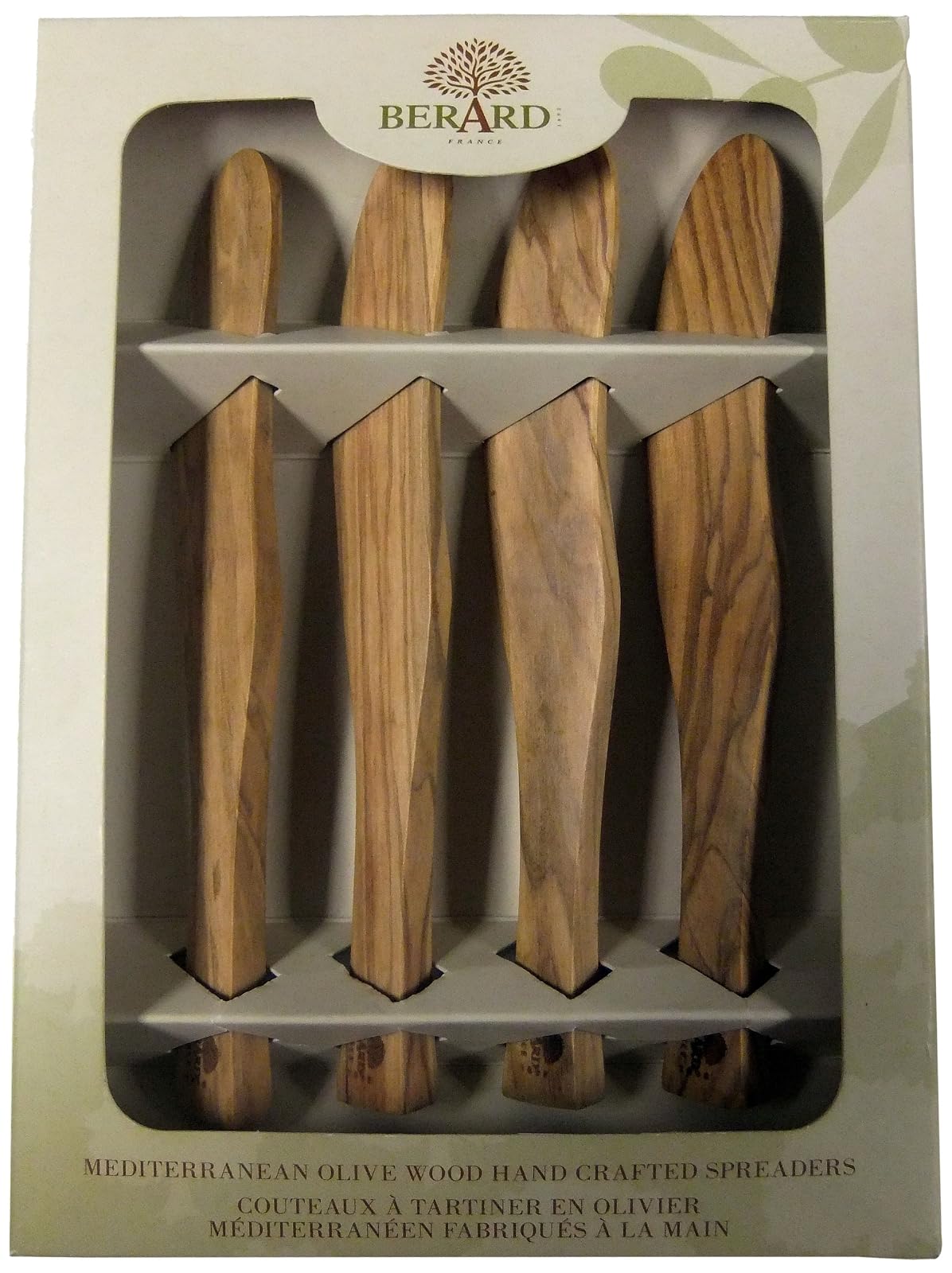 Browne & Co Berard Acero Olive Wood 6 Inch Spreader, Set of 4