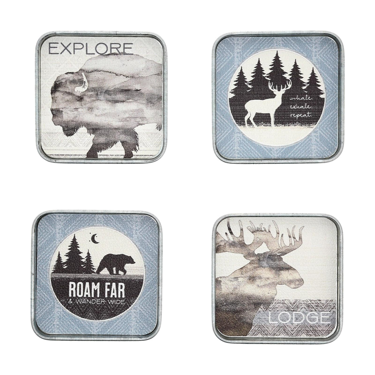 Pavilion Gift Company Drink Coaster, 4", Gray, White, Blue, Silver, Tan, Black