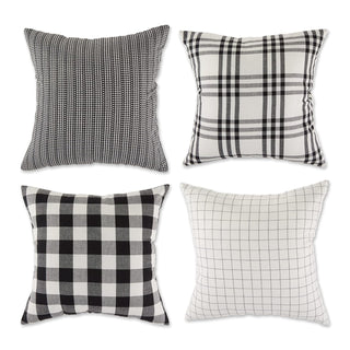 DII Design Decorative Square Throw Pillow Cushion Cover Set, Hidden Zipper, Cotton & Machine Washable, 18x18, Black Farmhouse, 4 Piece