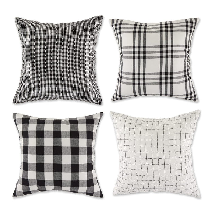 DII Design Decorative Square Throw Pillow Cushion Cover Set, Hidden Zipper, Cotton & Machine Washable, 18x18, Black Farmhouse, 4 Piece