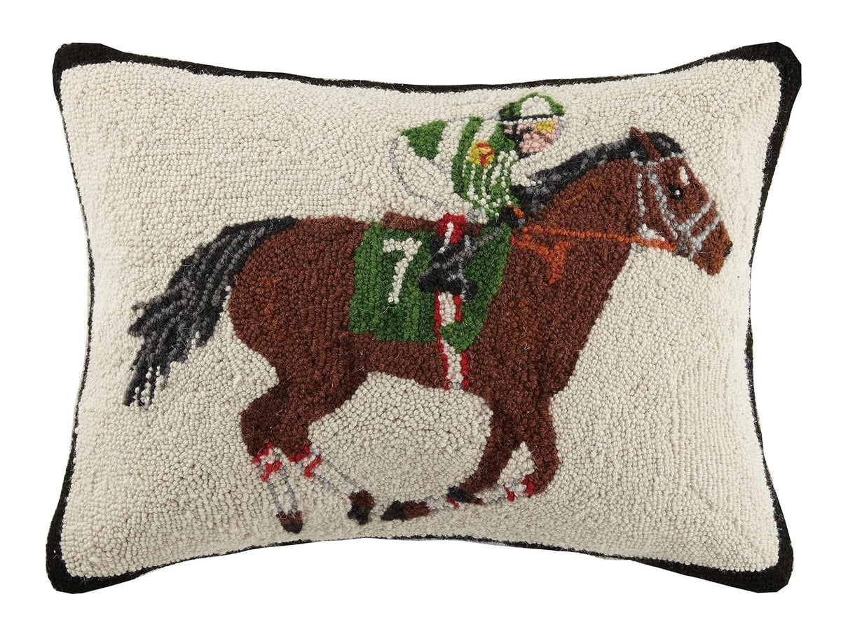 Peking Handicraft Equestrian Racer Hook Pillow, Brown/Green